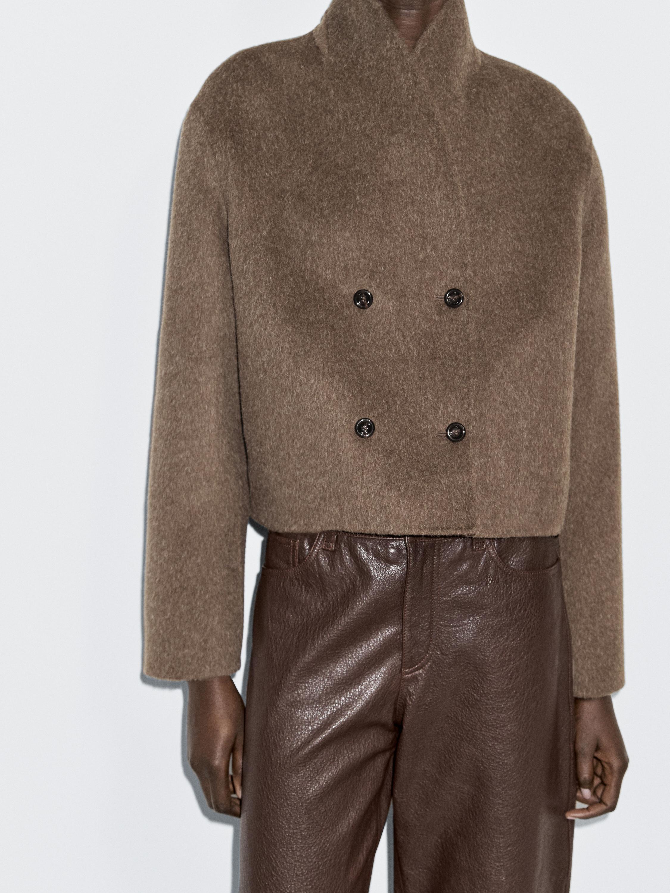 Veste courte cache-cœur en laine mélangée